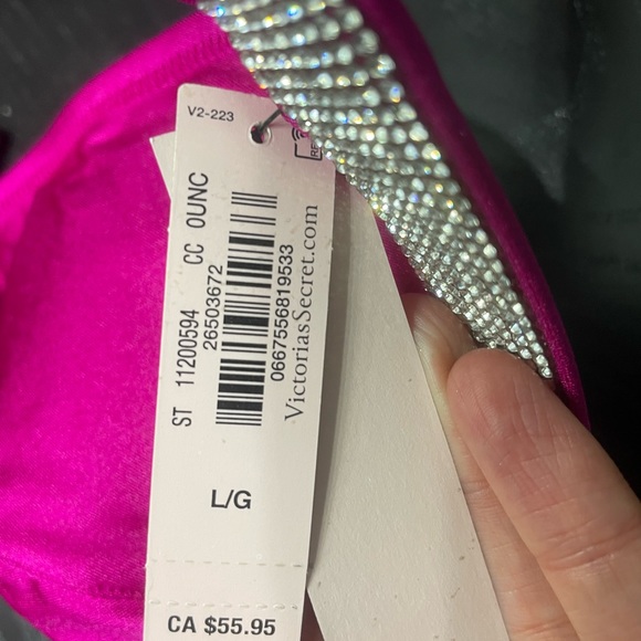 Victoria Secret Swim Bikini Top Large Dark Pink Shine Strap Bling Halter NWT - Picture 5 of 8